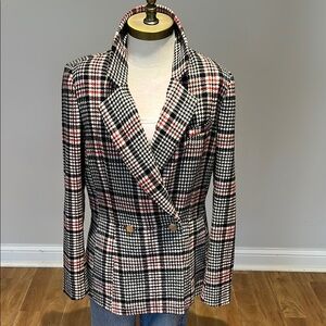 Alexia Admor red black cream plaid Blazer Double-Breasted classic size 10-12